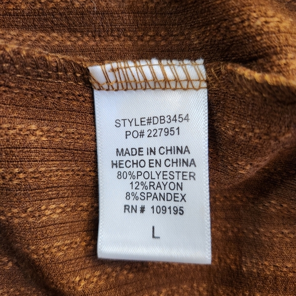 Brown Ribbed Knit Bodycon Midi Dress with Mock V-Neck Size L, BNWT - Picture 11 of 11